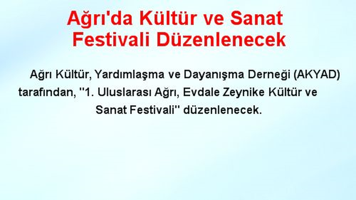 Ağrı\'da Kültür ve Sanat Festivali Düzenlenecek