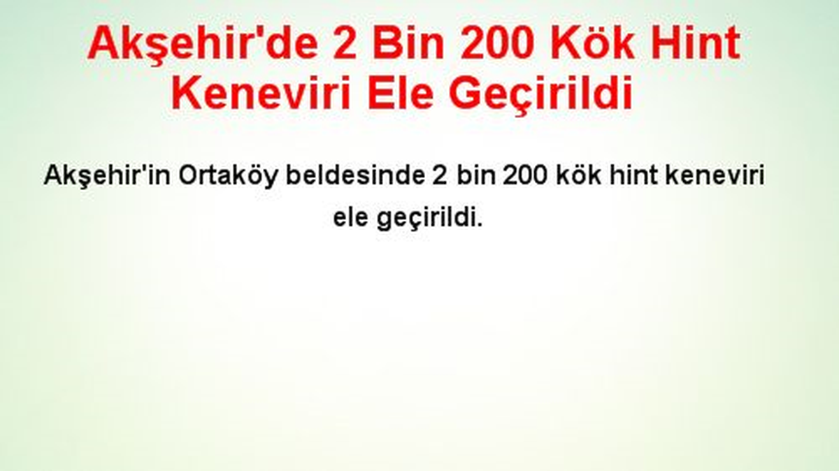 Akşehir\'de 2 Bin 200 Kök Hint Keneviri Ele Geçirildi