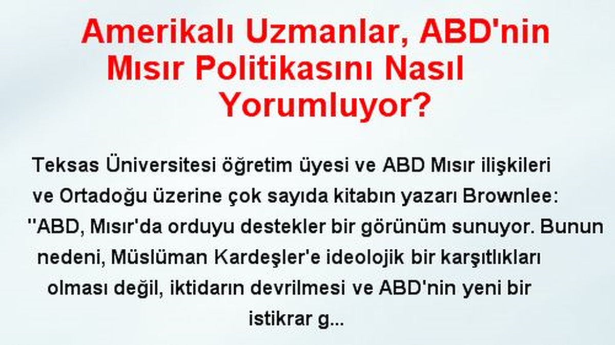 Amerikalı Uzmanlar, ABD\'nin Mısır Politikasını Nasıl Yorumluyor?