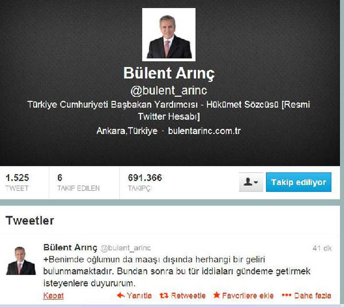 Arınç MHP\'li Türkkan\'ın İddiasını Twitter\'dan Yanıtladı