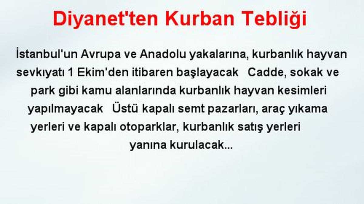 Diyanet\'ten Kurban Tebliği