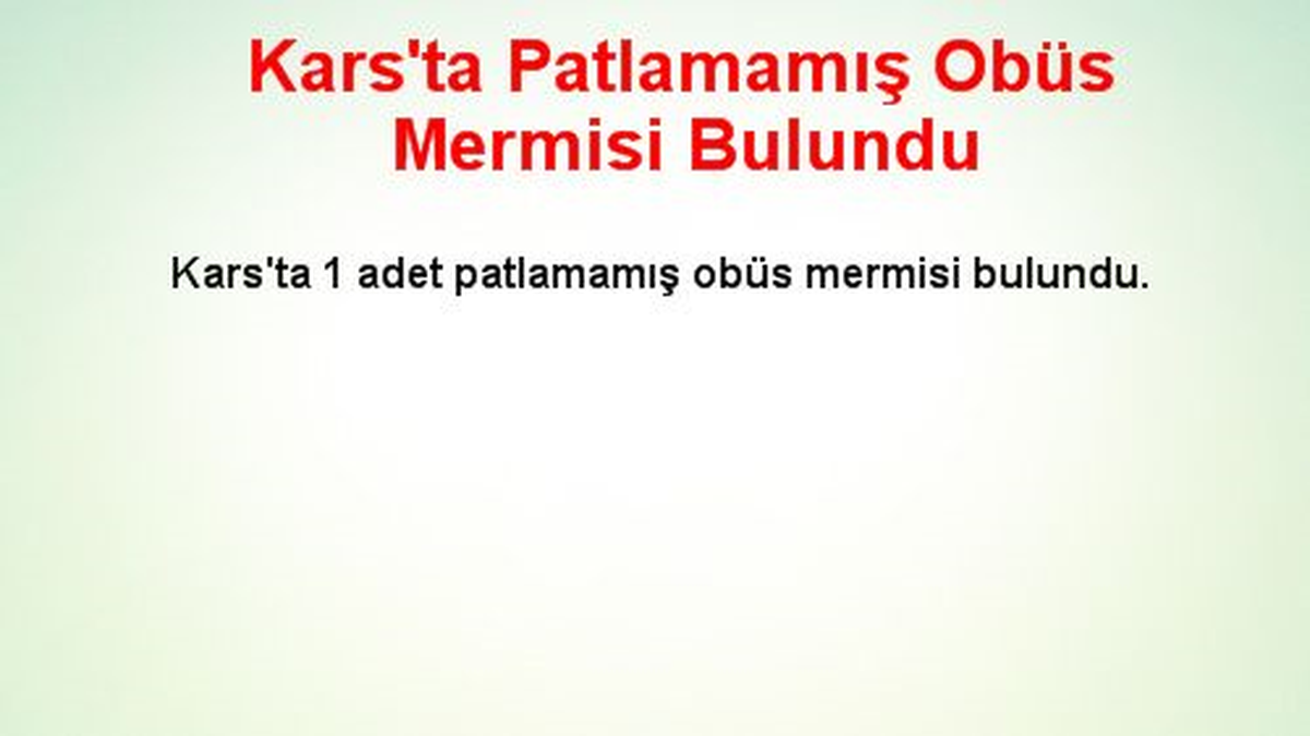 Kars\'ta Patlamamış Obüs Mermisi Bulundu