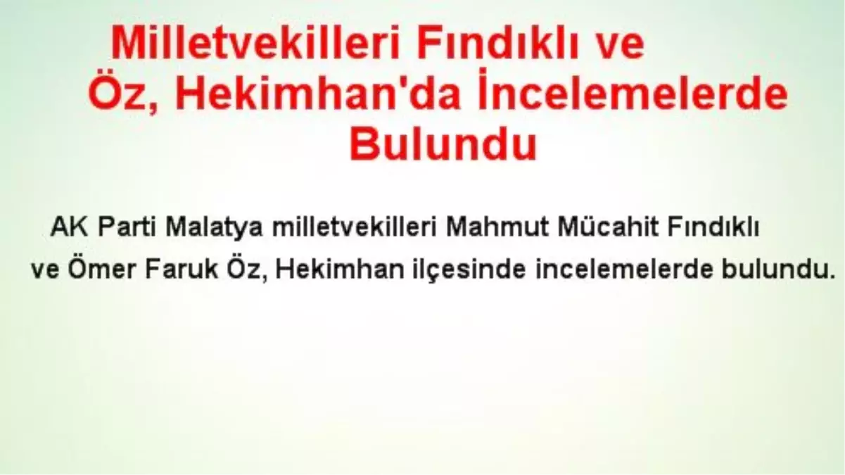 Milletvekilleri Fındıklı ve Öz, Hekimhan\'da İncelemelerde Bulundu