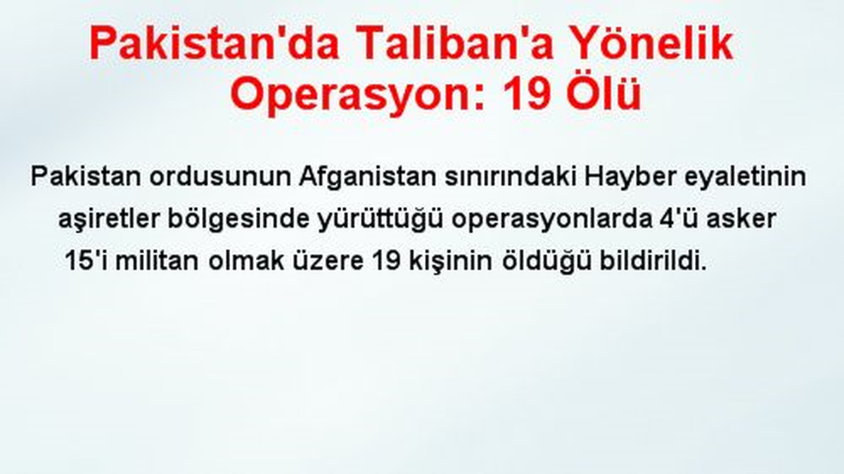 Pakistan\'da Taliban\'a Yönelik Operasyon: 19 Ölü