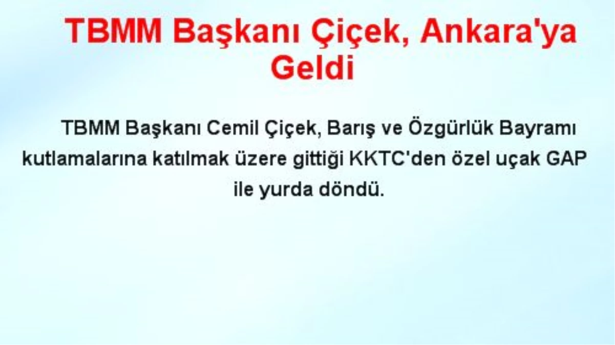 TBMM Başkanı Çiçek, Ankara\'ya Geldi