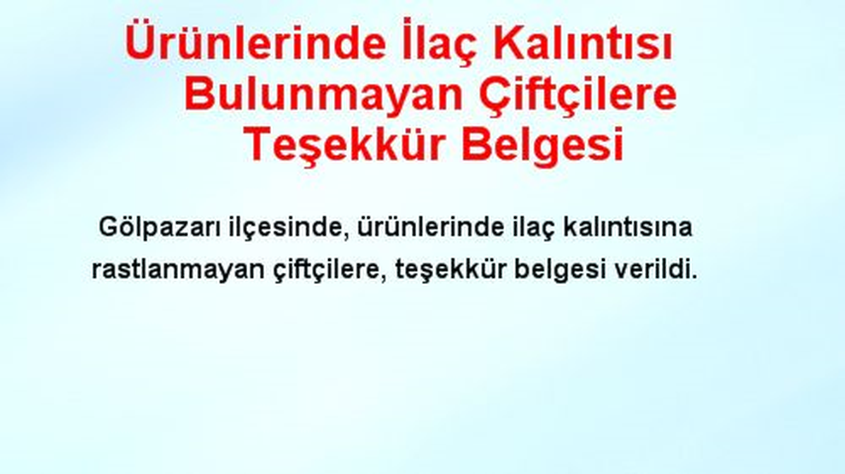 Gölpazarı\'da Çiftçilere Teşekkür Belgesi Verildi