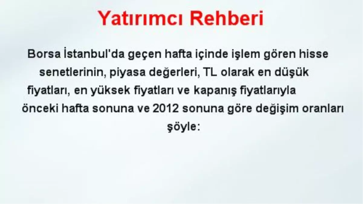 Yatırımcı Rehberi