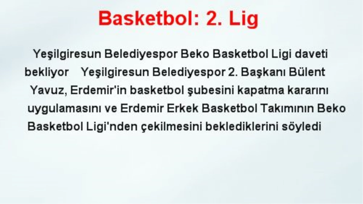 Basketbol: 2. Lig