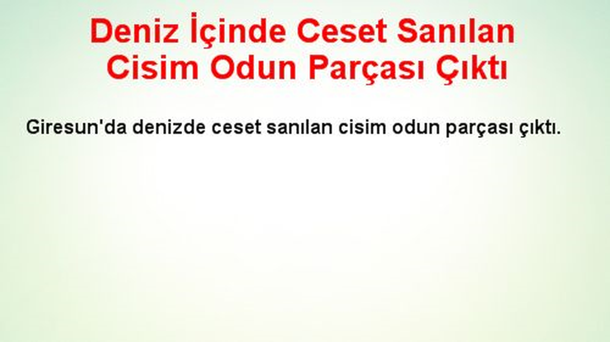 Deniz İçinde Ceset Sanılan Cisim Odun Parçası Çıktı