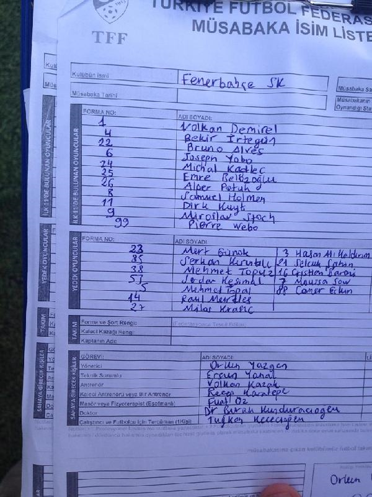 Fenerbahçe\'nin İlk 11\'i