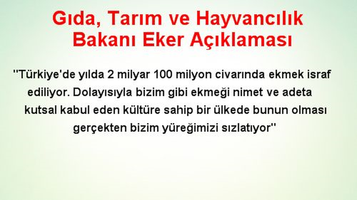 Gıda, Tarım ve Hayvancılık Bakanı Eker Açıklaması