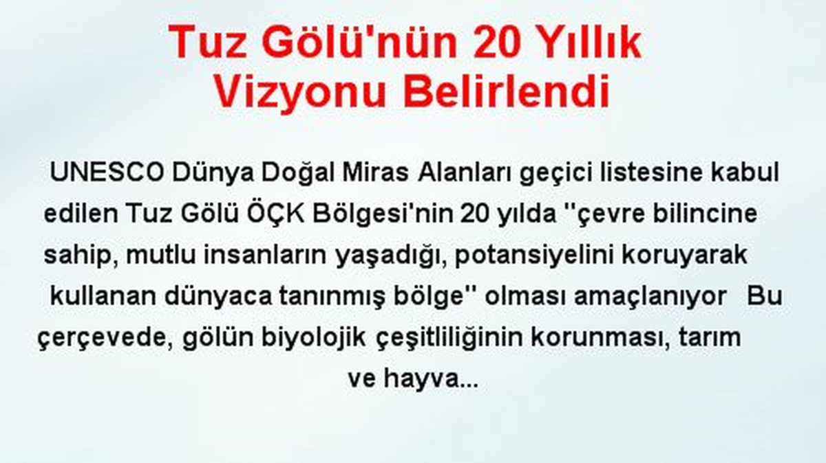 Tuz Gölü\'nün 20 Yıllık Vizyonu Belirlendi