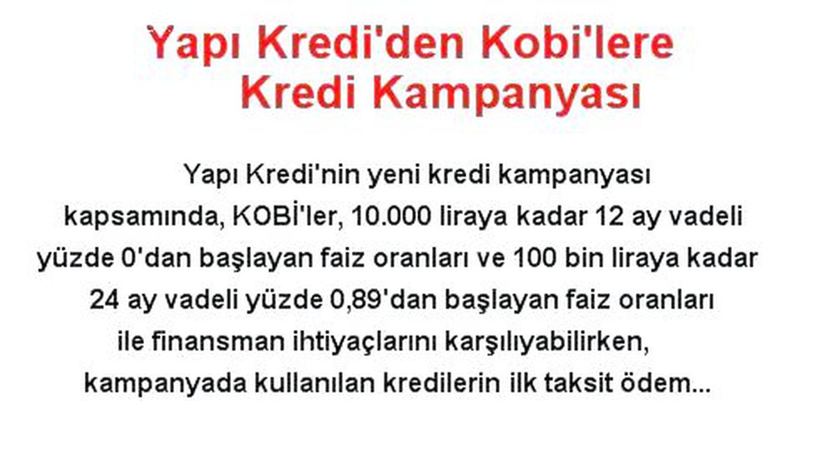 Yapı Kredi\'den Kobi\'lere Kredi Kampanyası
