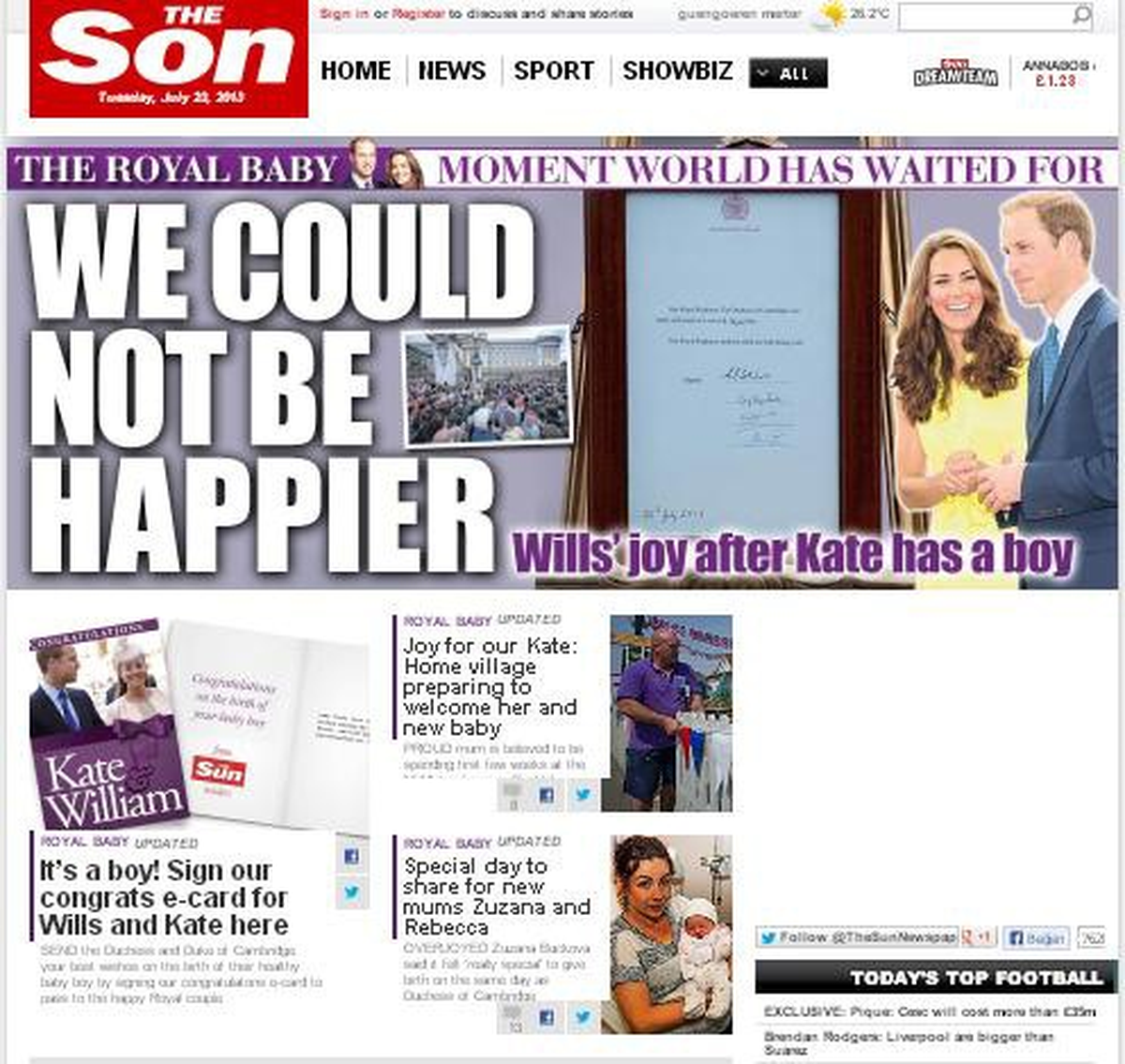 The Sun Gazetesi Kraliyet Bebeğinin Doğumunu Kutladı