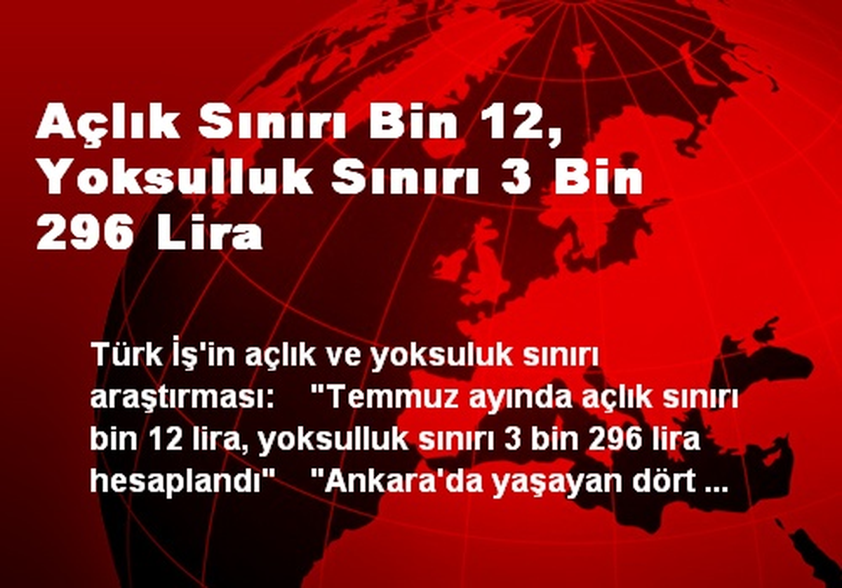 Açlık Sınırı Bin 12, Yoksulluk Sınırı 3 Bin 296 Lira