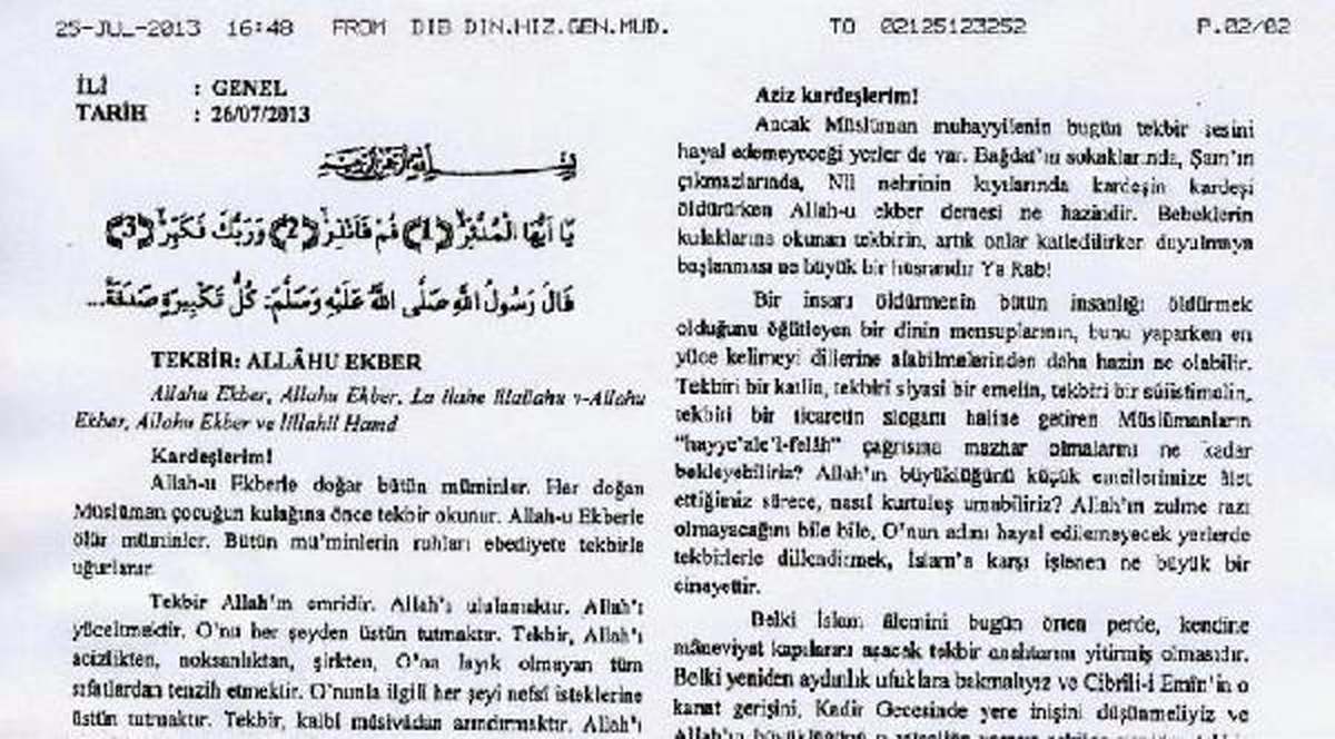 Dinayetten Cuma Hutbesi: Tekbir, Katlin, Siyasi Emelin Sloganı Olmamalı