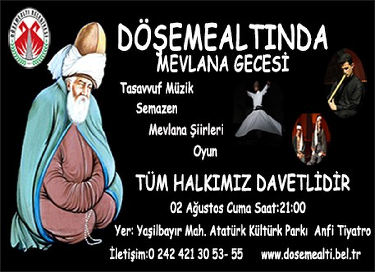Döşemealtı\'nda Mevlana Gecesi Düzenlenecek
