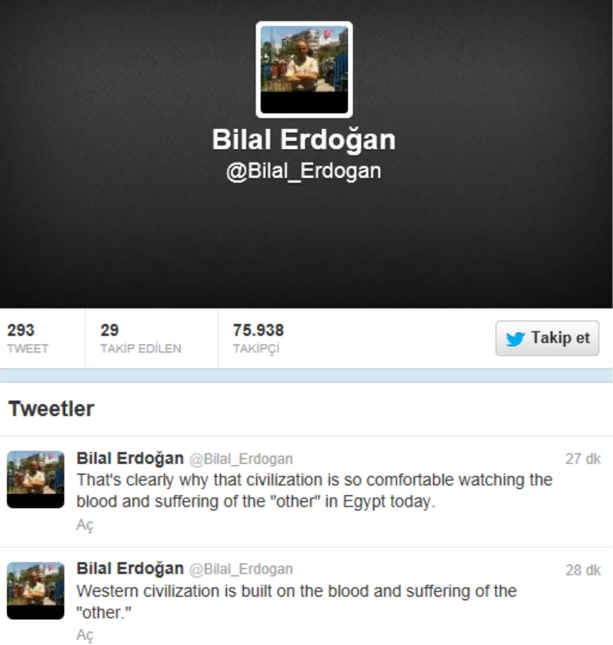 Erdoğan\'ın Oğlu Mısır Katliamına Twitter\'dan Tepki Gösterdi