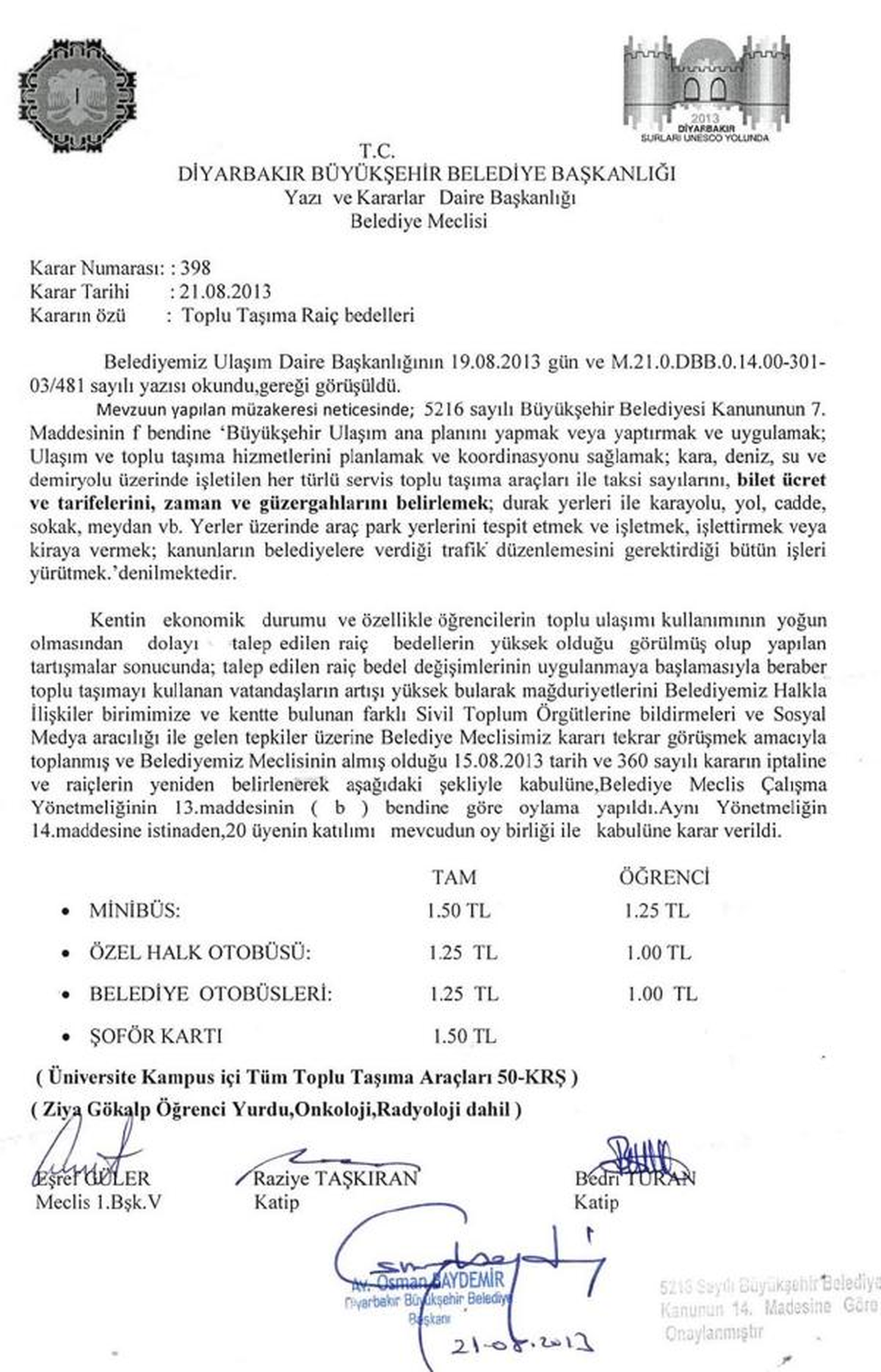 Diyarbakır\'da Belediye Ulaşım Zammını İptal Etti
