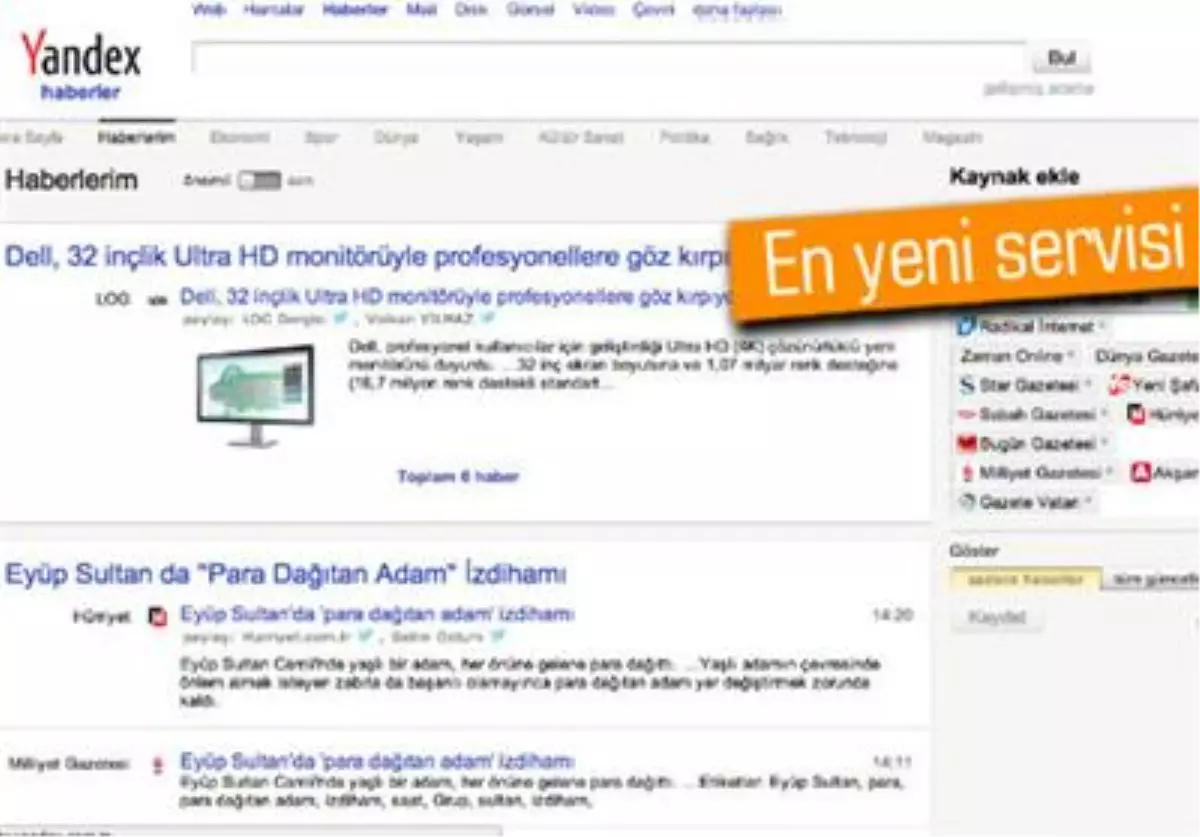 Yandex\'ten Yeni Servis: Haberlerim