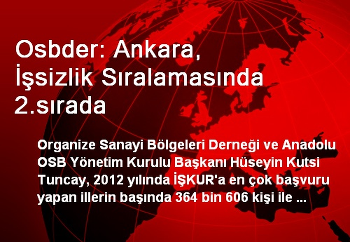 Osbder: Ankara, İşsizlik Sıralamasında 2.sırada