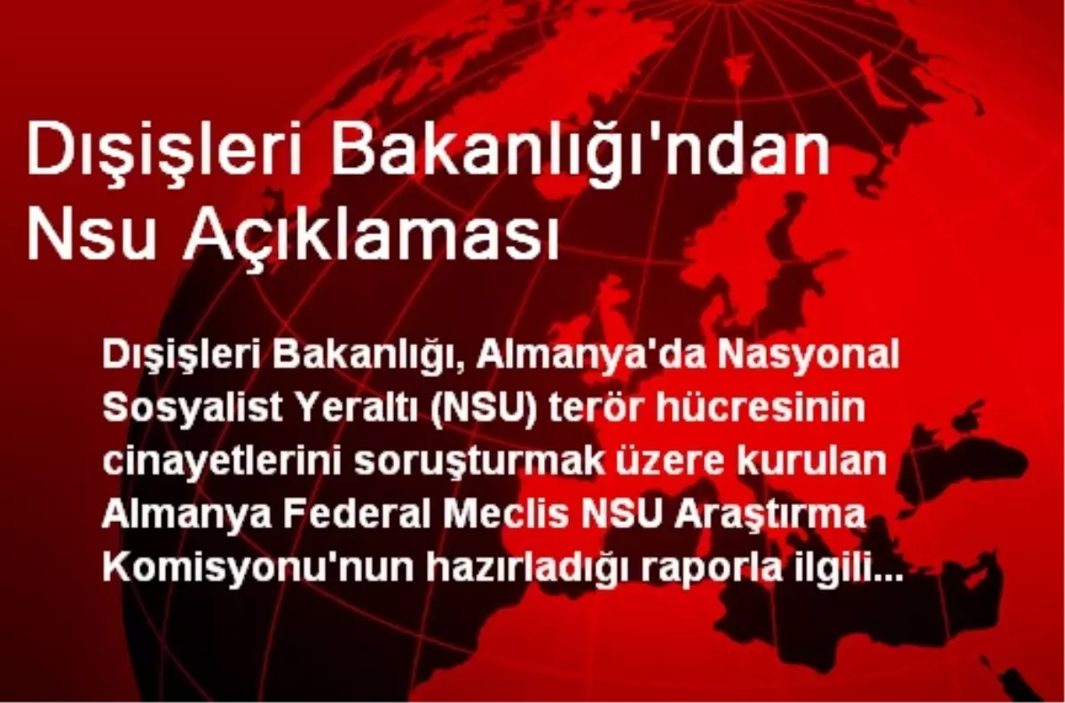 Dışişleri Bakanlığı\'ndan Nsu Açıklaması