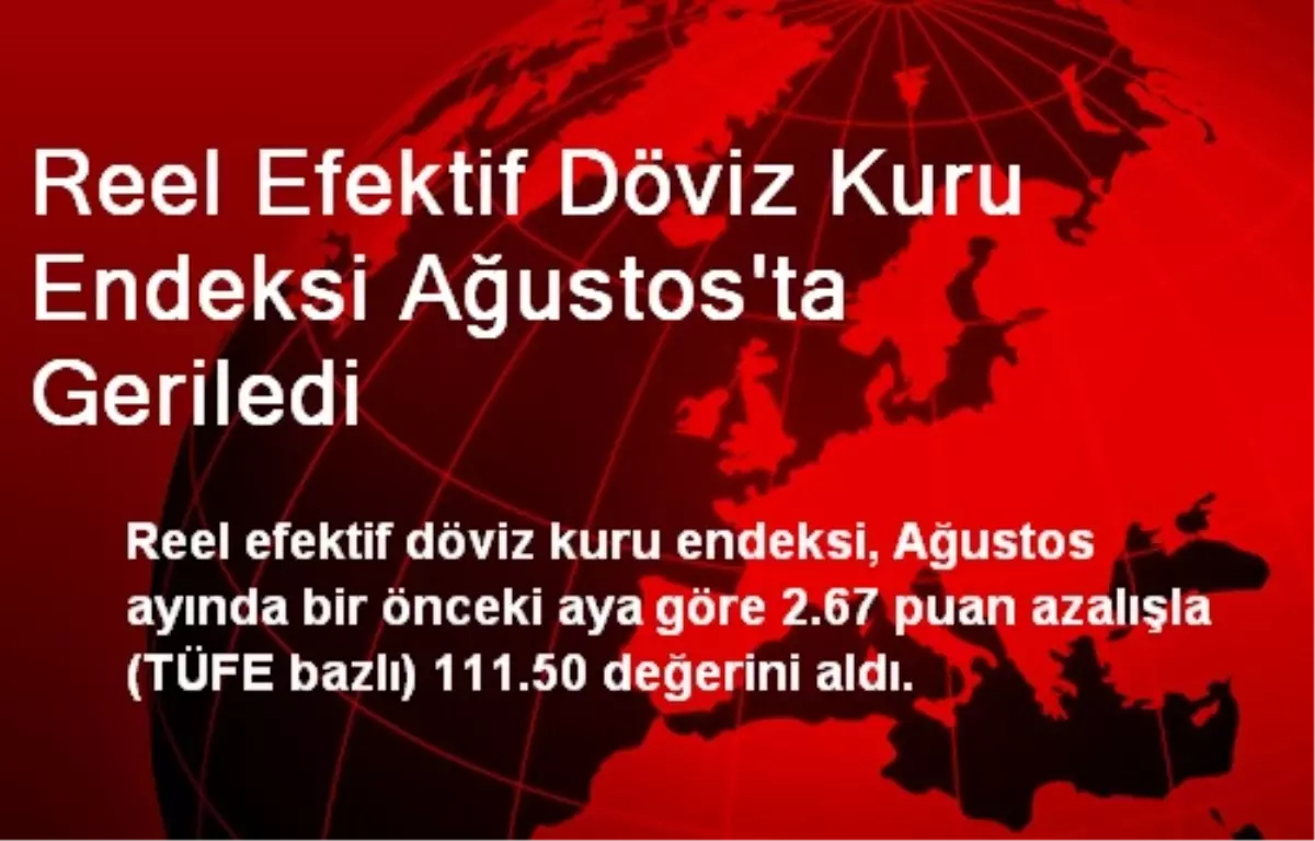 Reel Efektif Döviz Kuru Endeksi Ağustos\'ta Geriledi