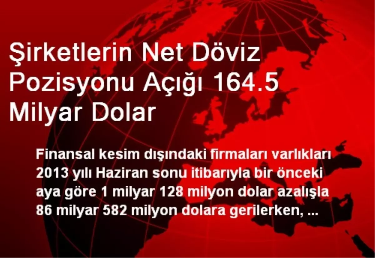 Şirketlerin Net Döviz Pozisyonu Açığı 164.5 Milyar Dolar