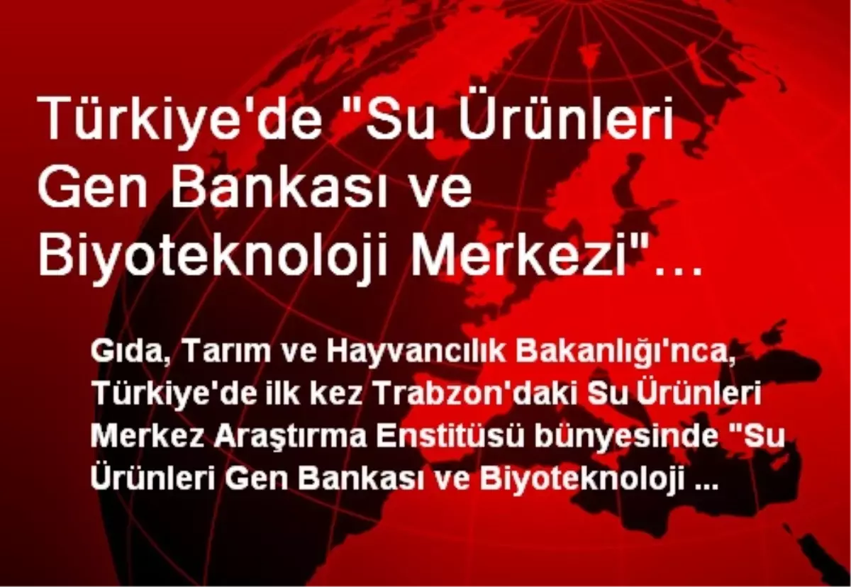 Türkiye\'de "Su Ürünleri Gen Bankası ve Biyoteknoloji Merkezi" Kurulacak