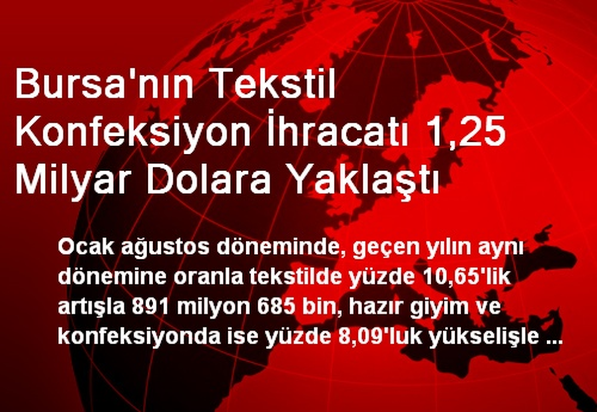 Bursa\'nın Tekstil Konfeksiyon İhracatı 1,25 Milyar Dolara Yaklaştı