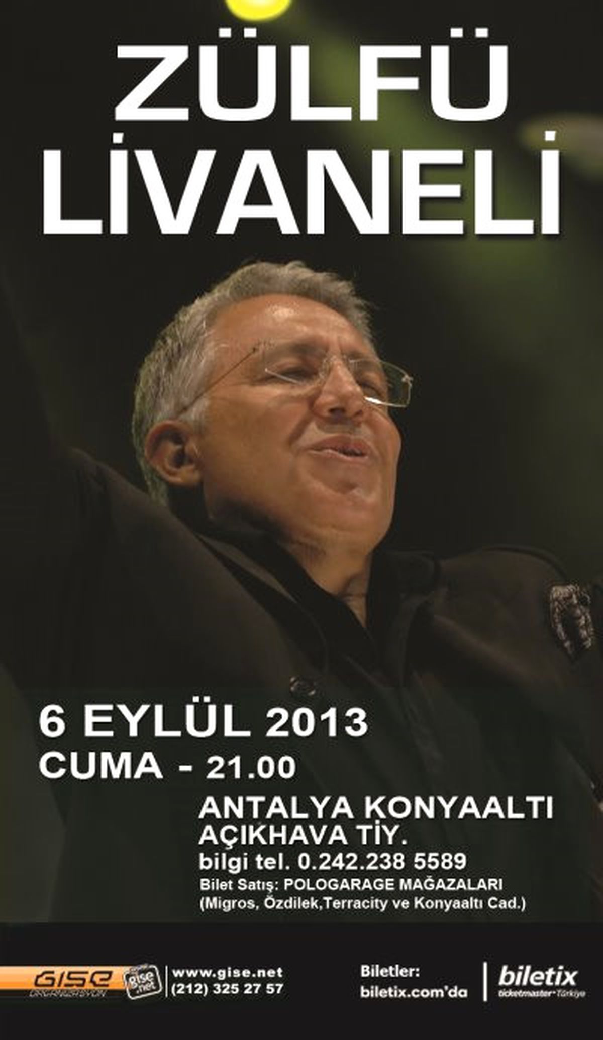 Zülfü Livaneli 6 Eylül Cuma Antalya\'da