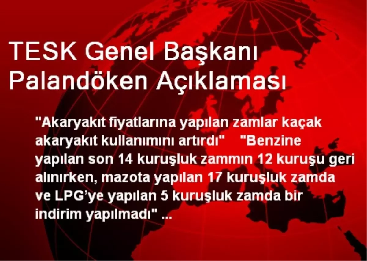 TESK Genel Başkanı Palandöken Açıklaması