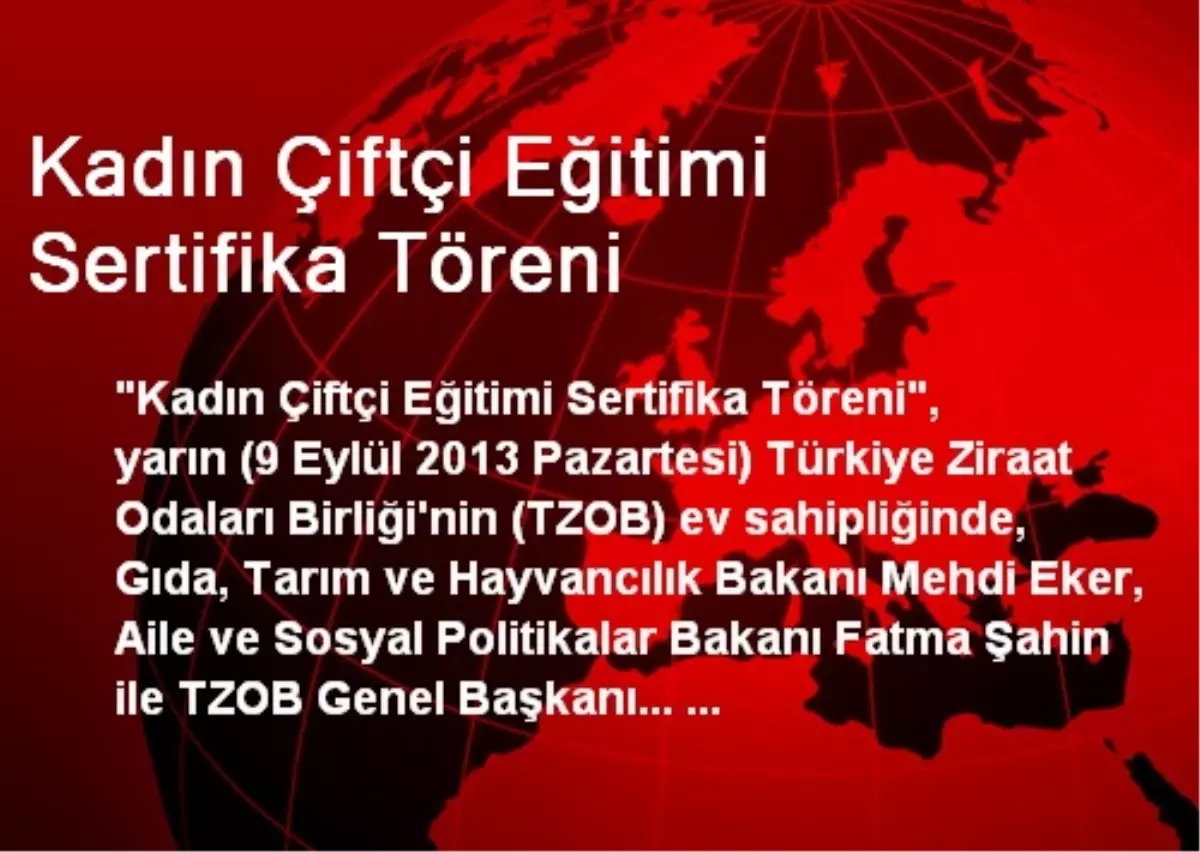 Kadın Çiftçilere Sertifikaları Yarın Sakarya\'da Verilecek