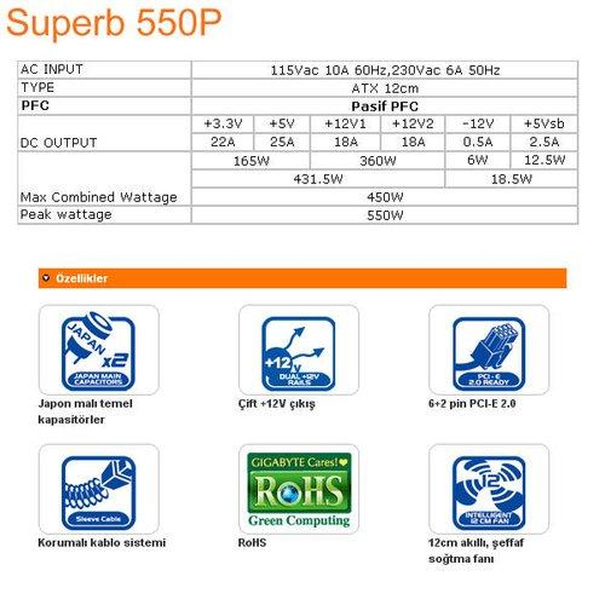 Gıgabyte Ge-P450p-C2 Superb 550p Power Supply