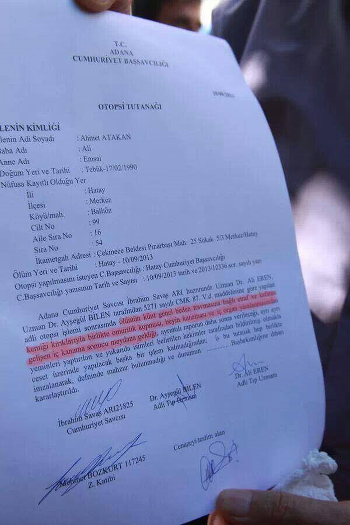Hatay'da Ölen Ahmet Atakan'ın İlk Otopsi Raporu Açıklandı