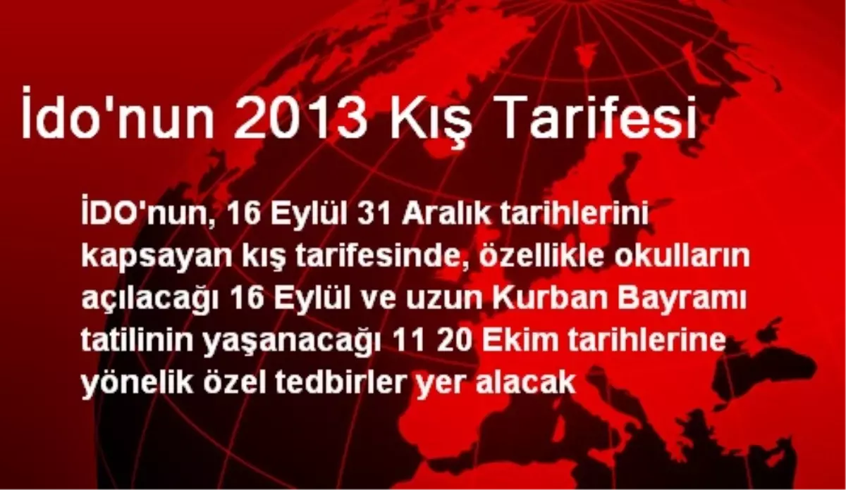 İdo\'nun 2013 Kış Tarifesi