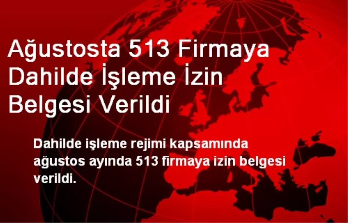 Ağustosta 513 Firmaya Dahilde İşleme İzin Belgesi Verildi