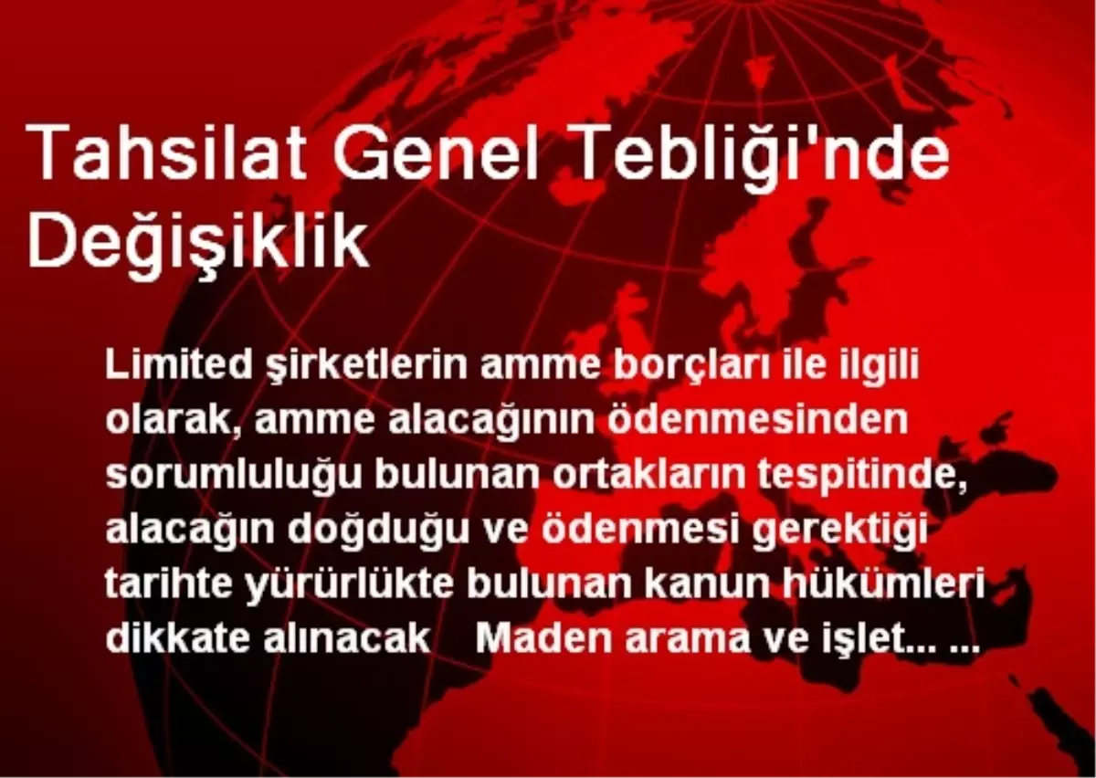 Tahsilat Genel Tebliği\'nde Değişiklik