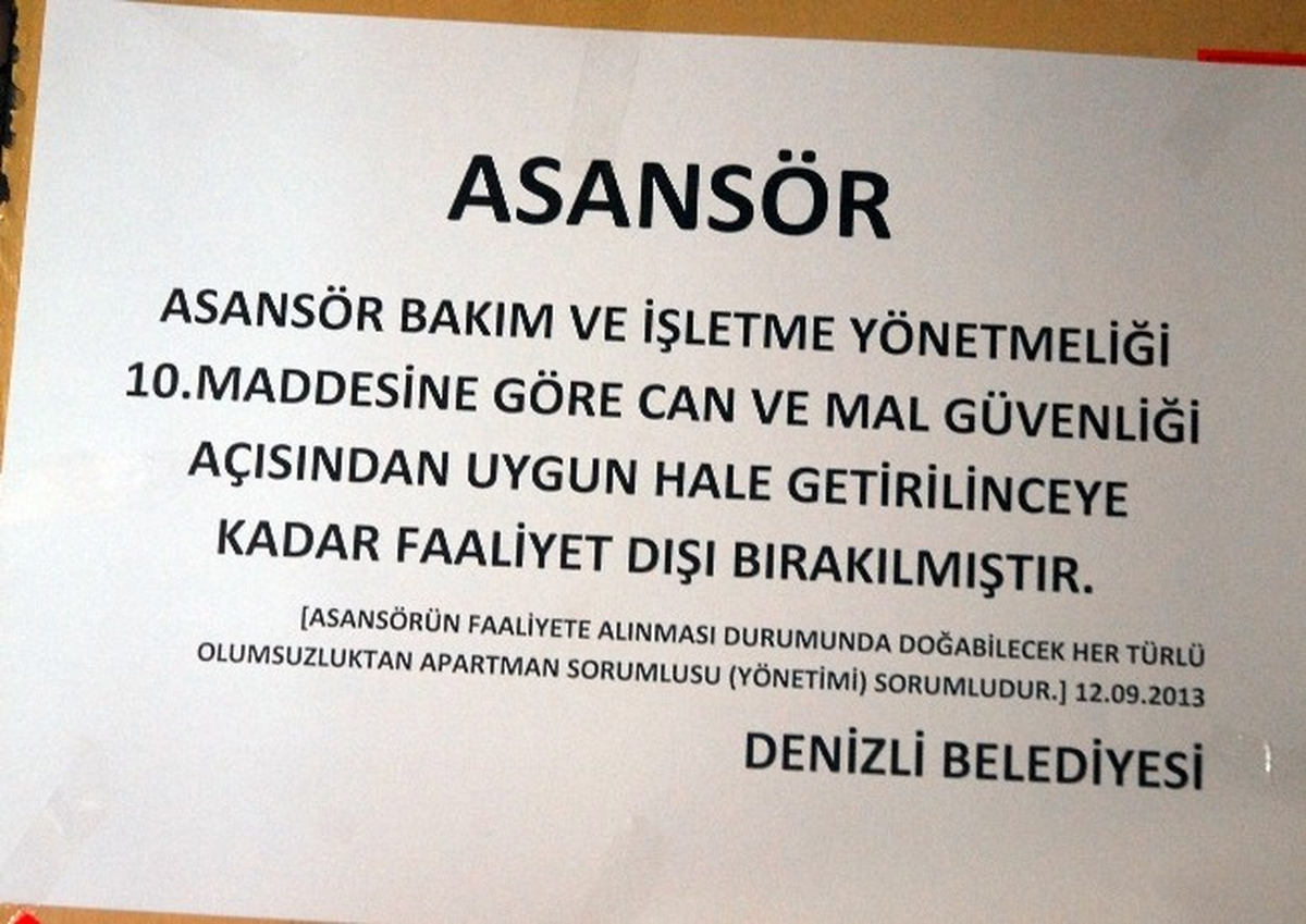 Denizli Belediyesi Asansörün Kullanımını Yasakladı