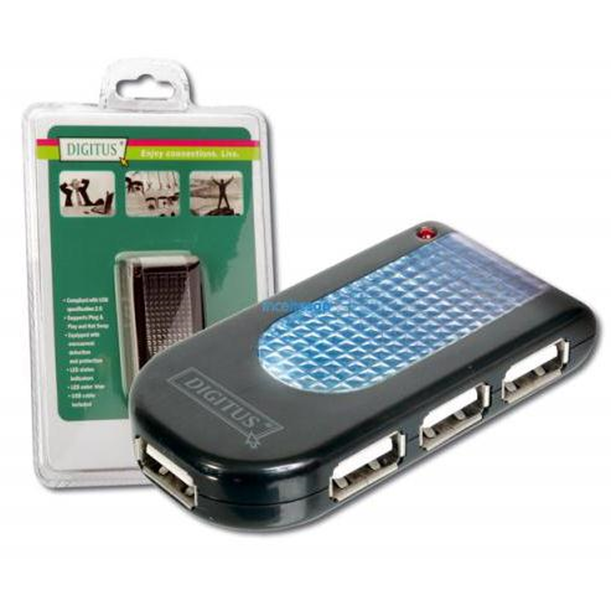 Digitus Da-70210 4 Port Usb 2.0 Hub, Işıklı, Siyah Renk