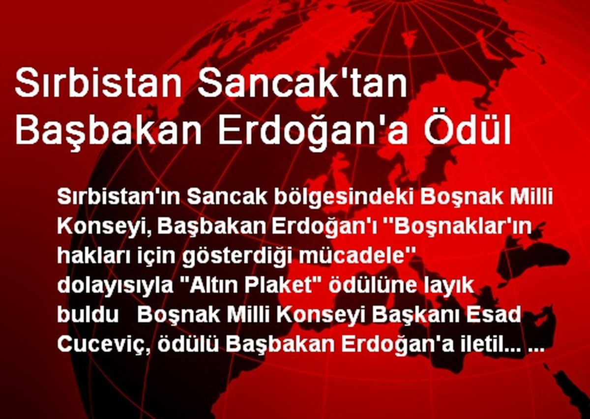 Sırbistan Sancak\'tan Başbakan Erdoğan\'a Ödül