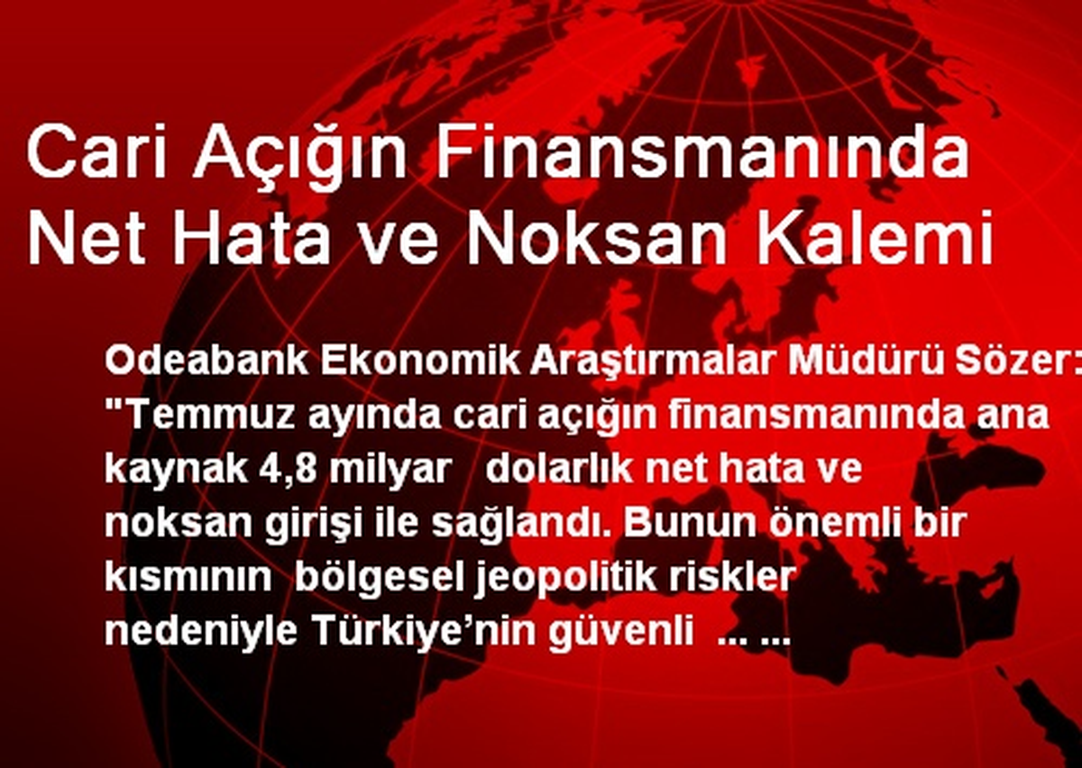 Cari Açığın Finansmanında Net Hata ve Noksan Kalemi