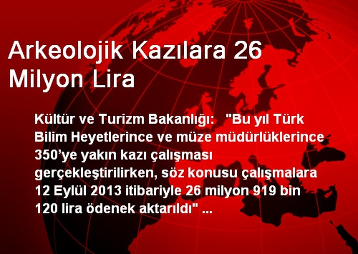 Arkeolojik Kazılara 26 Milyon Lira