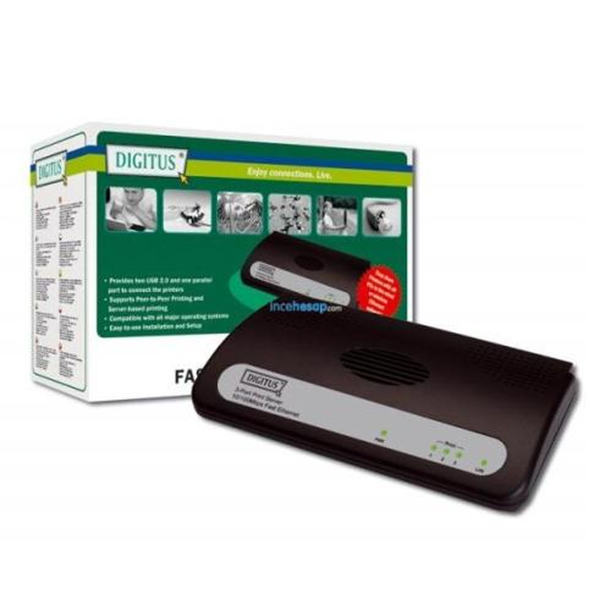 Digitus Dn-13006-W 3 Port Fast Ethernet Print Server, 2 X Usb Port, 1 X Paralel