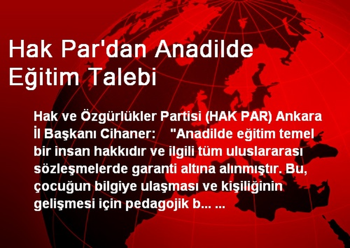 Hak Par\'dan Anadilde Eğitim Talebi