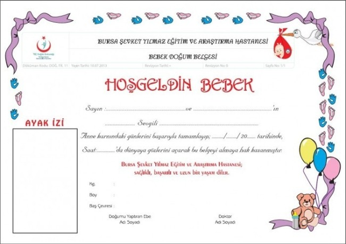 Yeni Doğan Bebeklere Doğum Belgesi