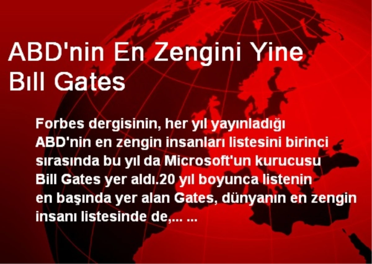 ABD\'nin En Zengini Yine Bill Gates