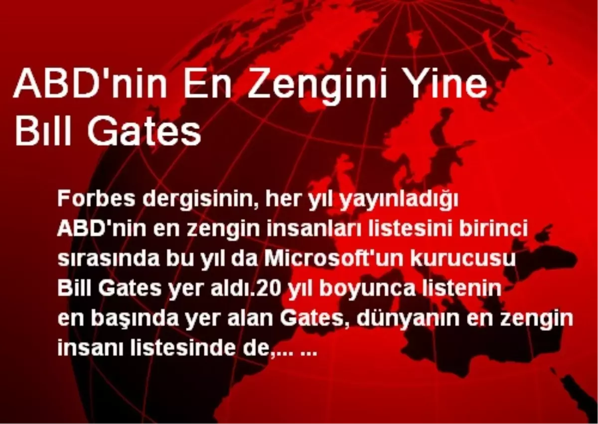 ABD\'nin En Zengini Yine Bill Gates