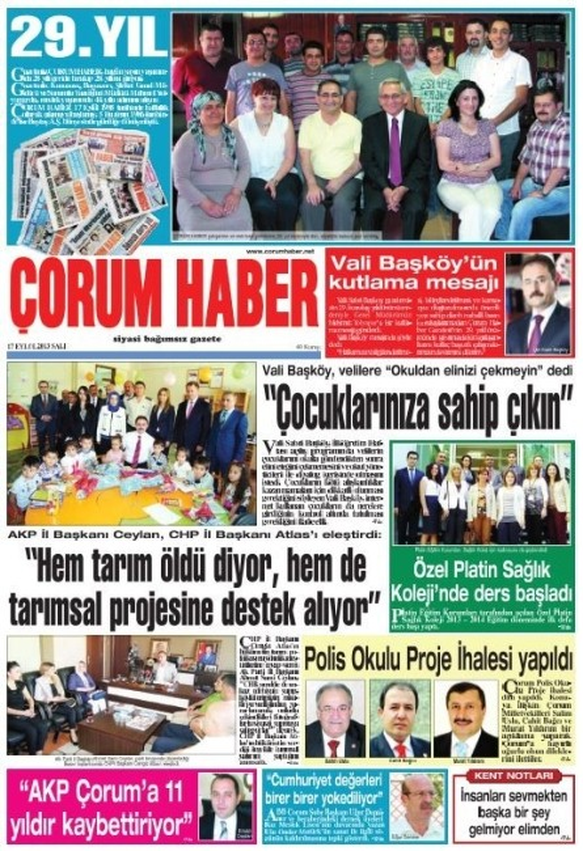 Çorum Haber Gazetesi 29. Yaşını Kutluyor