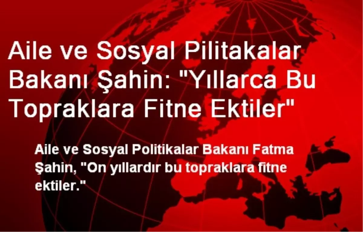 Aile ve Sosyal Pilitakalar Bakanı Şahin: "Yıllarca Bu Topraklara Fitne Ektiler"